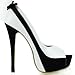 SHOW STORY Sexy White Black Two Tone Peeptoe Bow Stiletto Platform High Heels Pumps,LF40501WT40,9US,White