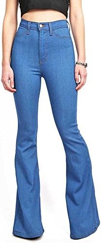 CLANNAD Women's Juniors High Waist Denim Jeans Bell Bottom Flared Stretch Fitted Pants