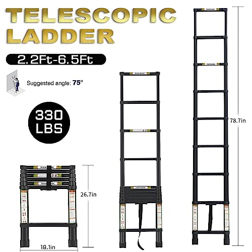 6.5FT telescoping aluminum ladder with non-slip feet, lightweight and portable