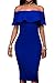 Wonderoy Women's Ruffles Off Shoulder Fitted Club Party Cocktail Bodycon Midi Dress L Royal Blue