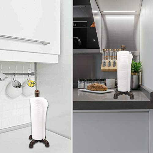 Rustic Industrial Standing Pipe Paper Towel Holder, Kitchen Tissue Holder Countertop for Kitchen & Bathroom, Simply Tear Roll Contemporary Paper Towel Holder Napkin Towel hold (Bronze)
