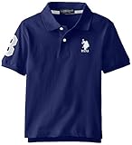 U.S. Polo Assn. Big Boys' Short Sleeve Solid Pique Polo, Marina Blue, 10/12
