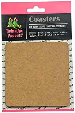 Twinkling Parrots DIY Square 2mm MDF Pine Wood Coasters 4 Inch x 4 Inch for Alcohol Ink | Resin & Fluid Art | Mandala | Painting | Pyrography Projects Games Scrapbooking Engraving | Pack of 12 |