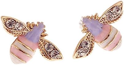 1Pair Personality Earring Cute Lovely Insect Bee Crystal Ear Stud Purple