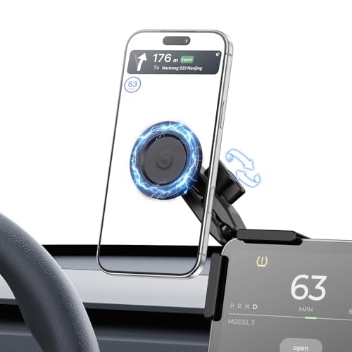ULANZI Phone Mount for Tesla, Magnetic Car Phone Holder for Tesla 3/Y/S/X Screen Accessories, 360° Adjutable Strong Magnet Phone Mount for Car Compatible with iPhone 17 16 Pro Max, Tesla Accessories