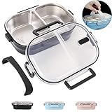 Lunch Bento Box Stainless Steel Square Food Storage Container Leakproof with Sealed Compartment for Woman Man Work (Black 2 Sealed Compartment)