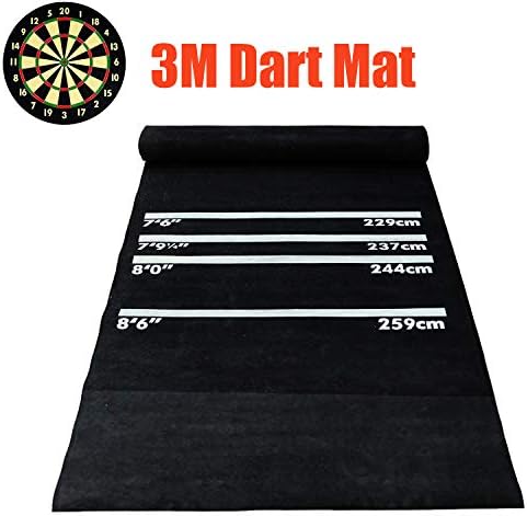 Burrby 3M Dart Mat Rubber Target Dart Mat Anti-slip Fabric with UK Specification Throwing Indicator Mark Dimension 300x62cm Black