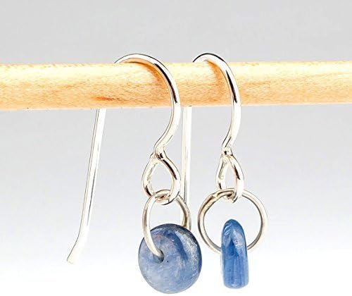 Melanie Golden JewelryTiny Blue Kyanite Gemstone Spinner Orbit Earrings | Tiny Little Boho 925 Sterling Silver Dangle Drop Earrings For Women and Girls