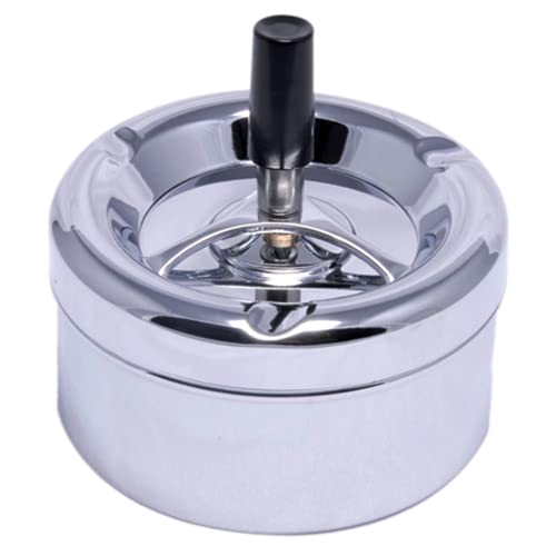 EXTRA Large Chrome Spinning Ashless Ashtray | Premium Windproof Outdoor Ashtray | Deep Base | Easy to Empty (Chrome) 11CM