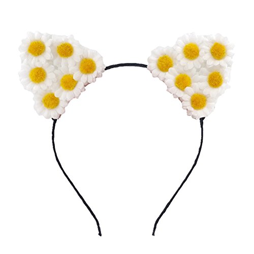 Merroyal Daisy Cat Ears Flower Headband Hairband Hen Party Bride Hair Fancy Dress