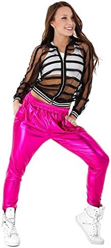Alexandra Collection Youth Metallic Foil Dance Costume Jogger Pants with Pockets Fuchsia Medium