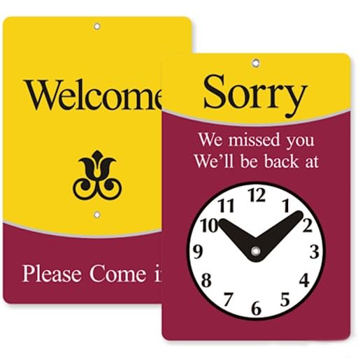 SmartSign "Sorry We Missed You, Will Be Back/Welcome Please come in" Two Sided Be Back Clock Sign | 7.75" x 4.75" Plastic Door Signs