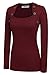 Zeagoo Women Long Sleeve Button Decor Slim Casual Basic T-Shirt Blouse (Wine Red, Medium)