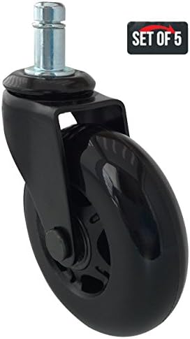 Office Chair Caster Wheels Replacement Set - Best 3" Chair Wheels for Hardwood Floors - Our Rubber Casters Outperform Any Office Chair Mat Heavy Duty, Desk Chair Rollers with Replaceable Black Wheel