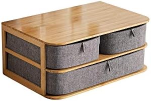 SUDU Bamboo Bedroom Cosmetics Oxford Cloth Storage Box, Drawer Type Desktop Storage Box, Jewelry Storage Drawer Type Bamboo Wood Gray Oxford Cloth Dressing Table Finishing Box