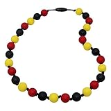 Sensory Oral Motor Aide Chew Necklace for Kids Adults Boys and Girls – Silicone Chewing Beads Jewelry for Autism, ADHD, Biting and Teething Toddlers (Yellow/Red/Black)