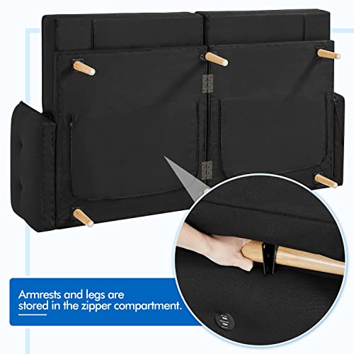 Yaheetech Futon Sofa Bed with USB Ports Futon Couch Futon Daybed Sleeper Sofa for Living Room