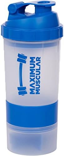 Protein Shaker Bottle By Maximum Muscular, Cup with Extra Storage Compartment for Powders &amp; Pills, Massive 20oz Capacity, Blue