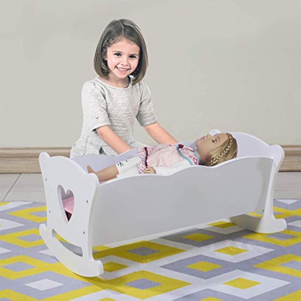 Furniture HILIROOM Wooden Baby Doll Cradle Crib Rocking Bed Dolls