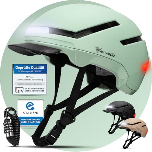 MIVELO Fahrradhelm Damen Herren Erwachsene mit Licht inkl. Helmschloss, NTA Zertifiziert bis 45km/h, Helm geeignet für E-Bike & S-Pedelec, Radhelm Ult
