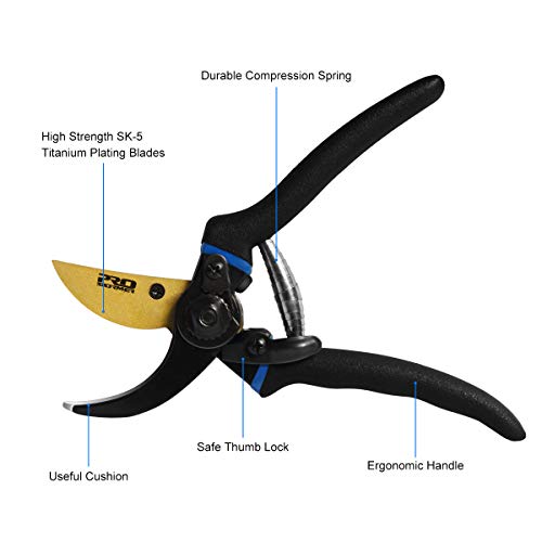 Prostormer 8" Bypass Pruning Shears, Heavy Duty Garden Pruners Tree Trimmer Secateurs with SK-5 Steel Blade and Safety Lock - Ideal Branches, Vines, Flowers Clippers