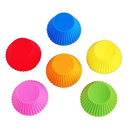 Silicone Muffin Cups,Six Colors, Reusable & Nonstick Muffin Molds, 12 Pack Baking Cups