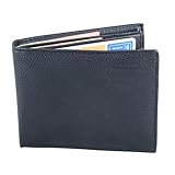 Genuine Leather Double Bifold Style with 2 ID Windows Perfect Sized Black Wallet for Men