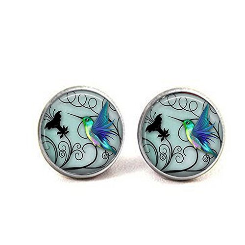 ass Hummingbird Jewelry - Blue Hummingbird 20mm earrings - Hummingbird Jewelry - Bird Art - Charm Pendant earrings