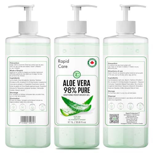 Aloe Vera Gel - 98% Pure - Made In Canada - Organic - 1 Liter - Pump Bottle