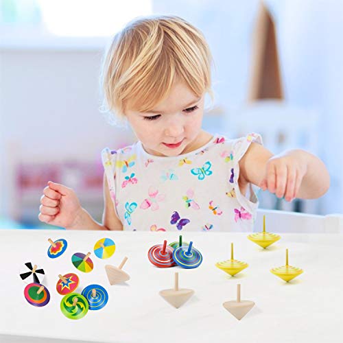 B bangcool Wooden Spinning Top Toys Wood Spin Up Toy for Party Favors(12Pcs)... - Thumbnail 2