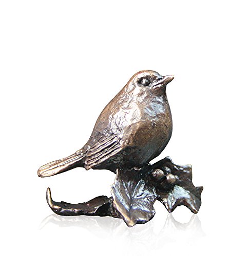 Richard Cooper & Company Solid Bronze Miniature Robin, Rich Brown Chestnut Patina, 3 x 2.3 x 2.8 cm