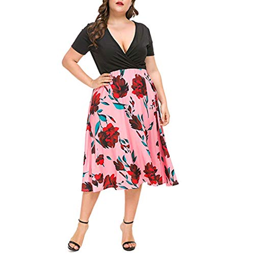 image for Cliramer Fashion Women Plue Size Cross V-Neck Short Sleeve Print Empir