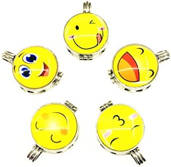 CPone 5pcs Emoji Expression Retro Silver Locket Perfume Fragrance Essential Oil Aromatherapy Diffuser Charms Pendant Necklace