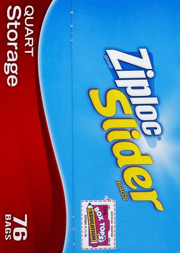 ZIPLOC QUART FOOD STORAGE SLIDER BAGS, POWER SHIELD TECHNOLOGY FOR MORE DURABILITY, 76 COUNT