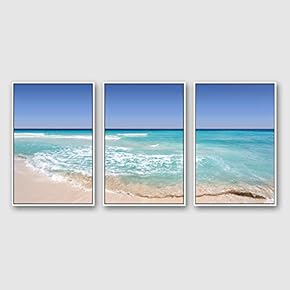 Framed Canvas Wall Art for Living Room, Bedroom Ocean Sea Beach Canvas Prints for Modern Home Decoration Ready to Hang - 16"x24"x3 Panels