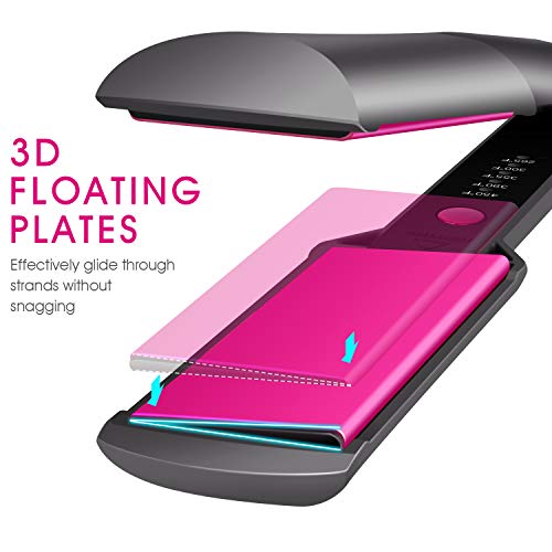 AMOVEE Pro Flat Iron Hair Straightener 1.75 Inch Ceramic Tourmaline Plates 10s Fast Heating Adjustable Temperature 265℉ to 450℉ Dual Voltage Auto Off, Glove Included, Iron/Fuchsia - Thumbnail 4
