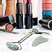Jade Roller 2pcs & Gua Sha Tool 1pcs for Face 100% Natural Jade Stone Anti Aging Facial Skin Massage Set | Reduces Puffiness &Wrinkles | Therapy for Slimming - Include Bag, Instructions (1)