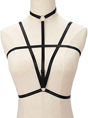 Jiao Miao Women Harness Elastic Cupless Cage Bra Hollow Out Strappy Crop Top