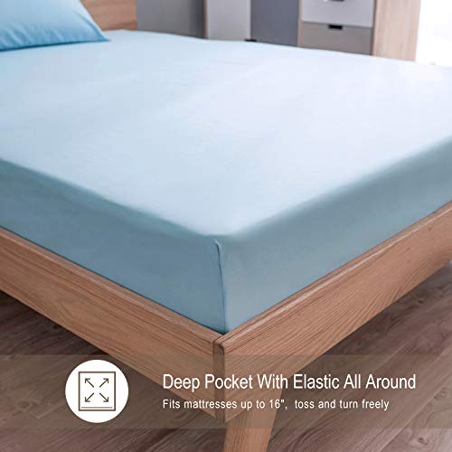 VEEYOO Queen Size Sheet Set - Super Soft 1800 Thread Count Premium Bed Sheet Sets - 16-Inch Deep Pockets, Hypoallergenic Brushed Microfiber, Wrinkle & Fade Resistant Sheet - 4 Pieces, Blue