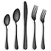 Berglander Flatware Set Shiny Black Gold, 20 Piece Black Flatware, 20 Piece Black Titanium Flatware, 20 Piece Black Gold Plated Stainless Steel Silverware Set Cutlery Sets, Service for 4(Shiny Black)