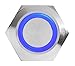 Silver Metal Stainless Steel Blue LED Illuminated Momentary Pushbutton Switch 22mm