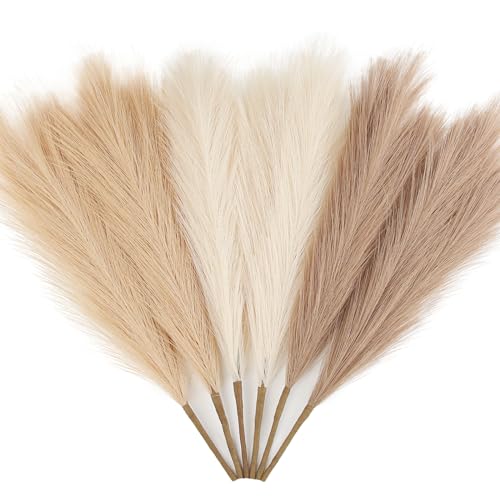 ZIFTY Faux Pampas Grass Decor 17" 6Pcs Handmade Flower Boho Decor Beige