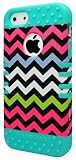 New Impact Hybrid Combo Hard Case Soft Rubber for Iphone 5 Rainbow Chevron Teal Blue Skin