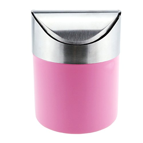 Samyoung Recycling Trash Can Fashion Mini Brushed Stainless Steel Wave Cover Counter Top Trash Can Garbage Bin Wastebasket Perfect for the Kitchen Bathroom Office Car Use(Pink)