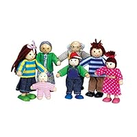 Bgifts Wooden Family Doll Set - 7-Piece Family Wooden Doll Play Set - Poseable Wooden Dolls for Toddlers