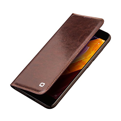 Xiaomi Mi6 Case with Card Holder, QIALINO Stylish Genuine Leather Cover Mi 6 Wallet Phone Case, Brown