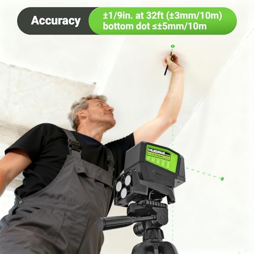 Huepar 3 Point Laser Level, Self Leveling Plumb Dot Laser with Magnetic Base, 98-165Ft Green Laser Alignment Tool for Framing, Electrical & DIY – PL300G