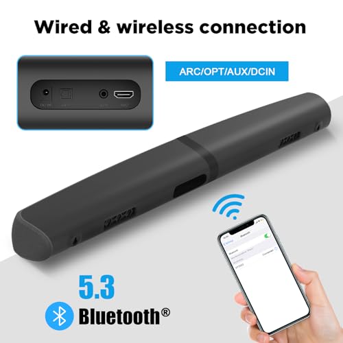 Vecibel Soundbar for TV,90W 2-in-1 Detachable Sound Bar wit Auto Volume Boost, TV Speakers with Bluetooth 5.3/ARC/Optical/AUX Connect, Home Cinema Soundbars for PC/Gaming/Projectors,1 Set