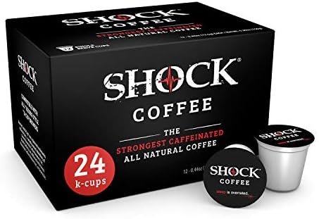 Shock Coffee K-Cup. The Strongest Caffeinated All Natural K-Cup, Up to 50% more Caffeine than Regular Coffee, 24 count
