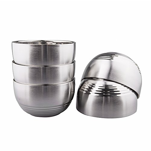 IMEEA 5-Piece Double-deck Brushed SUS304 Stainless Steel BPA Free Serving Bowls, 12oz